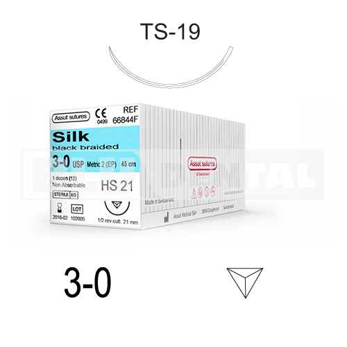 Suture_Assut_Silk_TS19_396301 Suture seta ago TS-19 3/8 dorso tagliente 3-0 Assut Sutures 648-SL - immagine 1