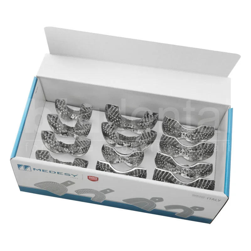 Medesy_6003_KIT Portaimpronte forate regolari inox senza bordino ritentivo Kit pz.12 Medesy 6003/KIT - immagine 1